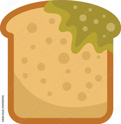 Simple vector illustration of toast bread with melted chocolate spread on top isolated on white background