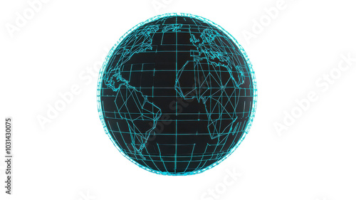 A digital globe illustration showcasing a connected world through geometric lines and bright colors, ideal for technology themes on transparent background photo