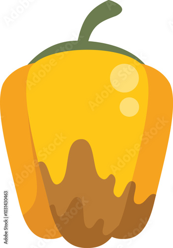 Yellow bell pepper rotting and decaying with mold growing on it