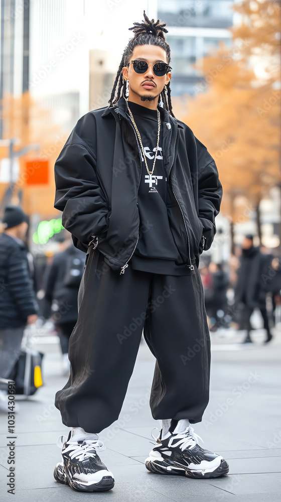 Naklejka premium Stylish individual in urban fashion, outdoor.