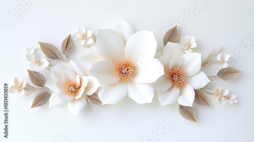 Elegant white flowers with delicate leaves on a soft background.