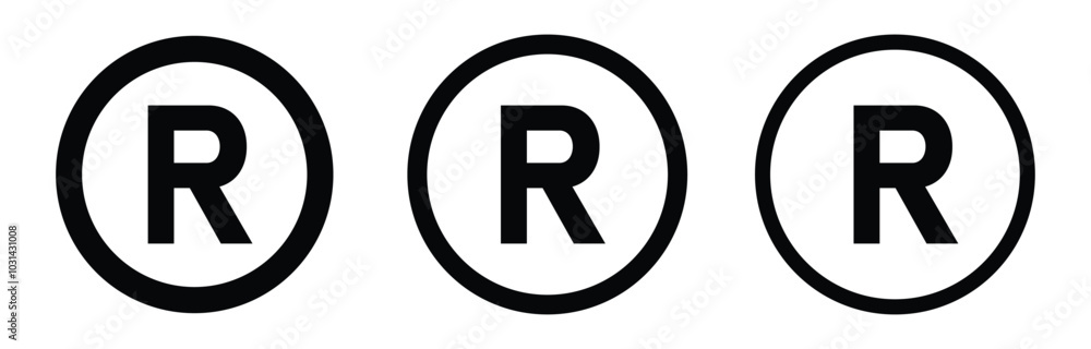 Registered icon vector set, intellectual property sign vector, registered trademark icon vector set flat illustration isolated on white background. Registered icon vector set, intellectual property sign vector, registered trademark icon vector set flat illustration isolated on white background.