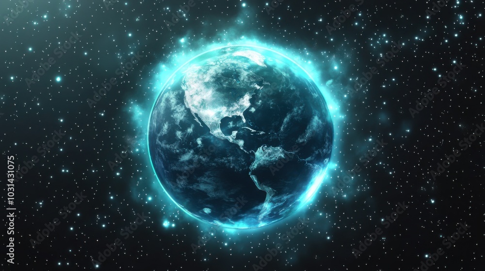 Glowing Earth in Cosmic Space Scene Glowing Earth in Cosmic Space Scene
