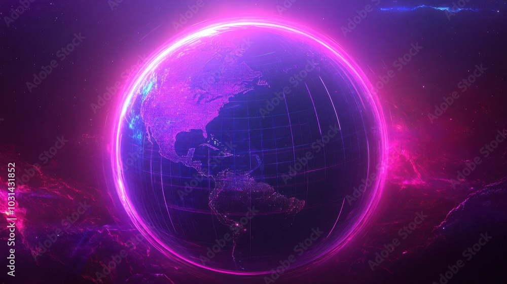 Obraz premium Vibrant Cosmic Globe with Neon Effects