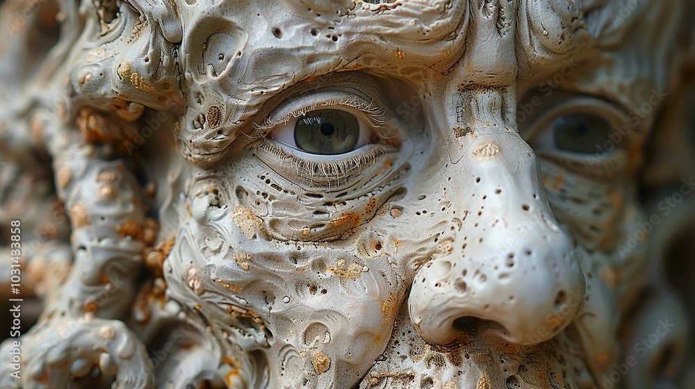 Close-up of a Stone Sculpture: Intricate Detail and Expression