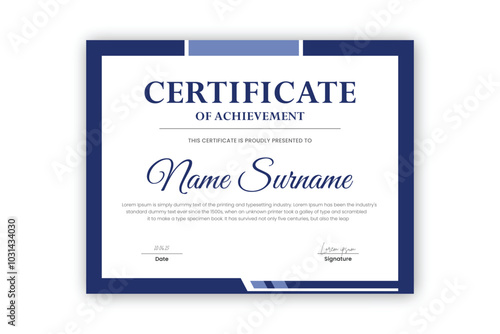 certificate Diploma of achievement template design with navy blue and black color