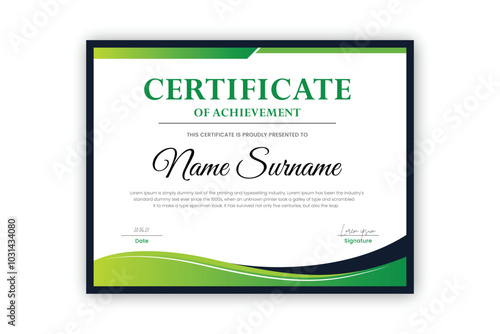 certificate Diploma of achievement template design with green gradient and black color