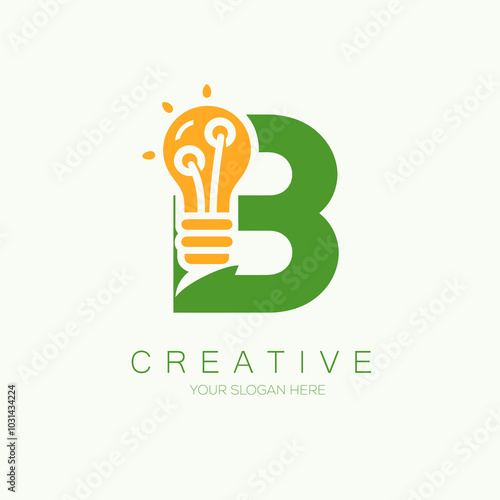 Letter B with light bulb Innovation vector logo design