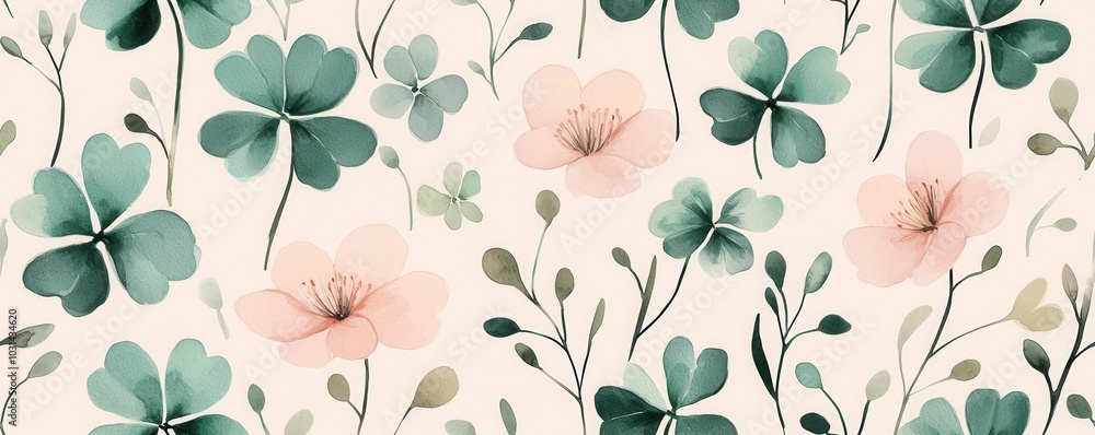 A delicate floral pattern featuring green leaves and soft pink flowers on a light background, creating an elegant and fresh aesthetic. A delicate floral pattern featuring green leaves and soft pink flowers on a light background, creating an elegant and fresh aesthetic.