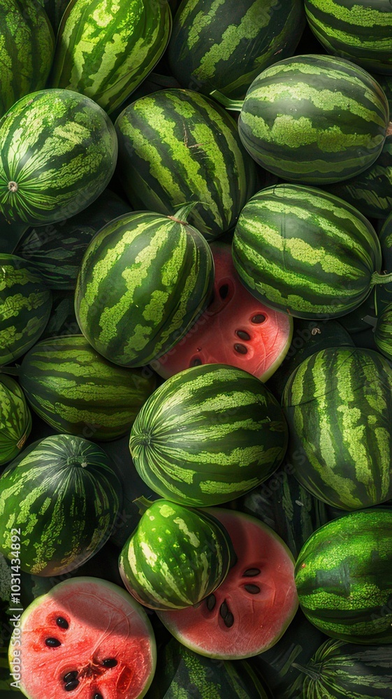 Watermelon background. Ripe watermelons with watermelon slices. Watermelon background. Ripe watermelons with watermelon slices.