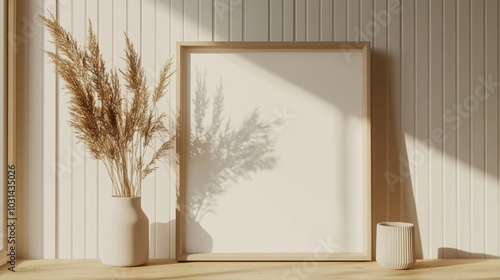 Empty room featuring a white wall, frame, window, concrete floor, and sunlight pouring in; ideal for interior design concepts.