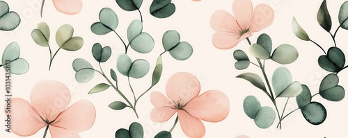 Soft watercolor flowers and leaves in gentle pastel shades create a serene, floral pattern perfect for decor or design inspiration.