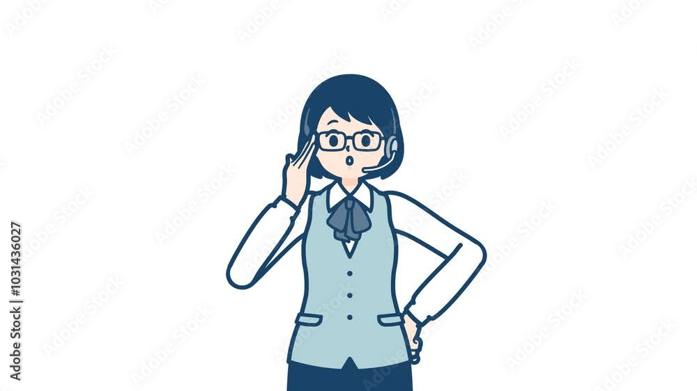Call center woman_Hold down glasses_with alpha channel Call center woman_Hold down glasses_with alpha channel