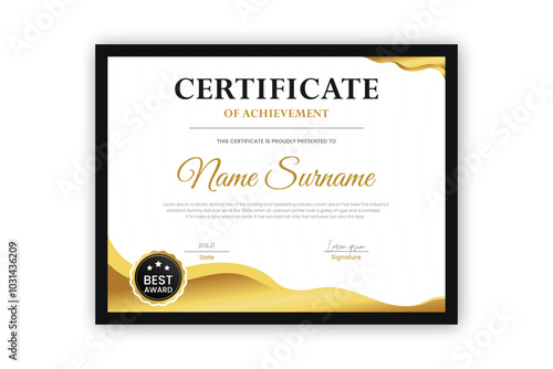 certificate Diploma of achievement template design with golden gradient and black color