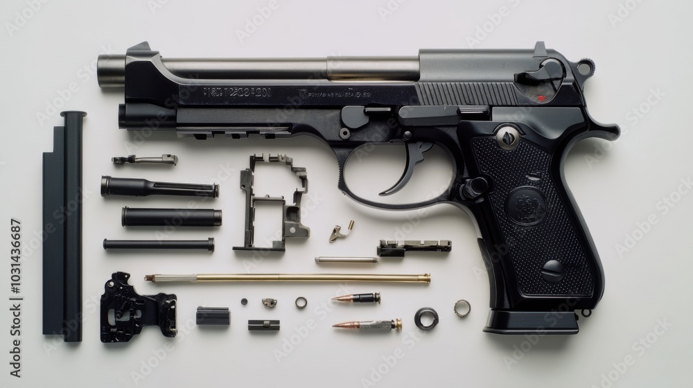 Detailed View of Disassembled Handgun Components Detailed View of Disassembled Handgun Components