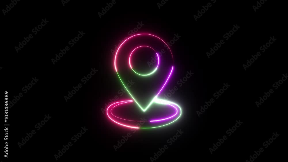 Glowing neon location icon on black background. Glowing neon location icon on black background.
