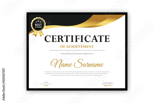 certificate Diploma of achievement template design with golden gradient and black color