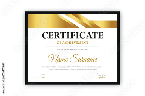 certificate Diploma of achievement template design with golden gradient and black color