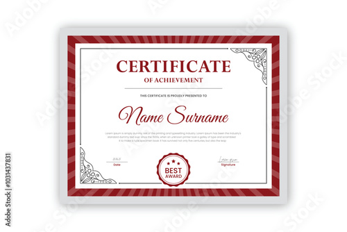 certificate Diploma of achievement template design with red and black color