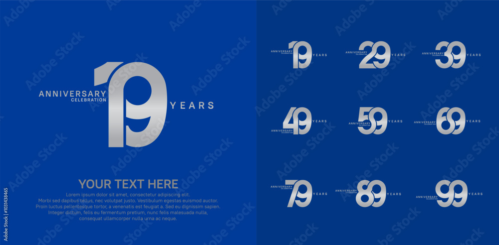Naklejka premium Anniversary logo set vector design, silver color for celebration event