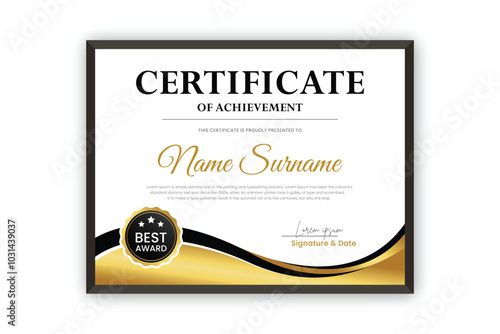 certificate Diploma of achievement template design with golden gradient and black color