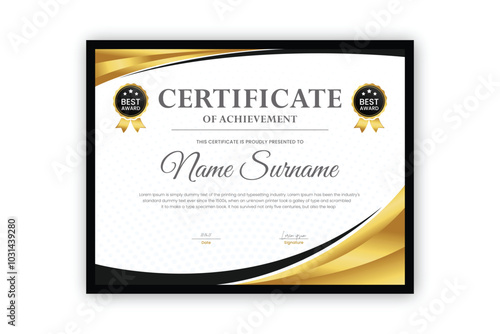 certificate Diploma of achievement template design with golden gradient and black color