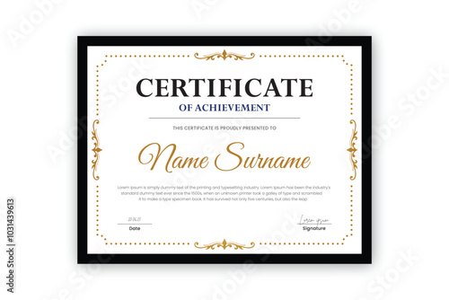 certificate Diploma of achievement template design with golden gradient and black color