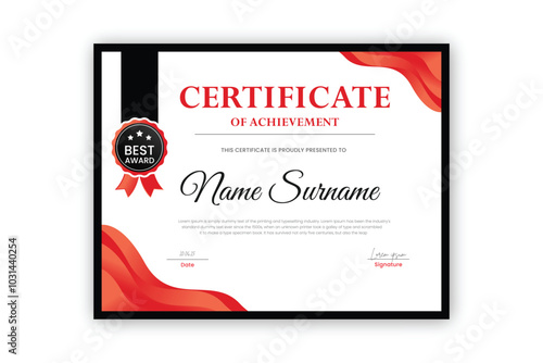 certificate Diploma of achievement template design with red gradient and black color