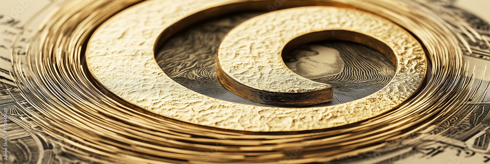 Obraz premium Yin-Yang Balance of Wealth and Power: Gold and Dollar Symbols Intertwined in a Spiraling Harmony