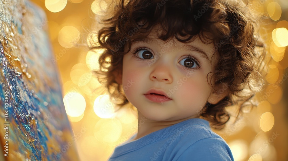 Young Child Immersed in a Dreamlike Painting Scene Young Child Immersed in a Dreamlike Painting Scene
