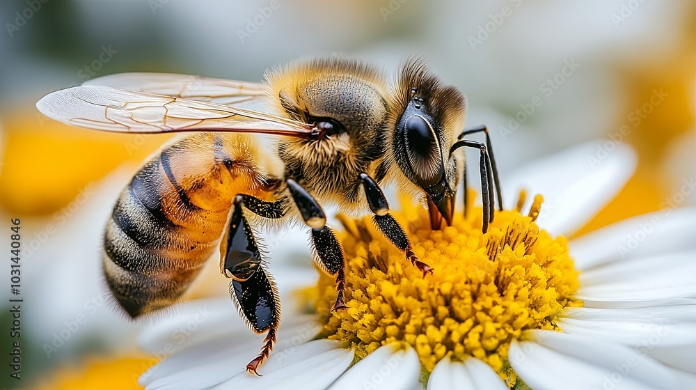 Bees Working on Flower Pollination in a Natural Scene Bees Working on Flower Pollination in a Natural Scene