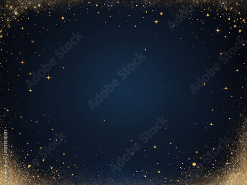 abstract Magic night dark blue sky sparkling stars. Gold glitter splash background illustration