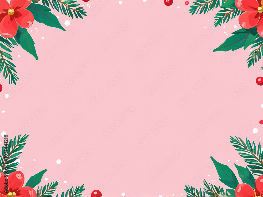 abstract luxury christmas border background Christmas floral banner on a pink background. abstract luxury christmas border background Christmas floral banner on a pink background.