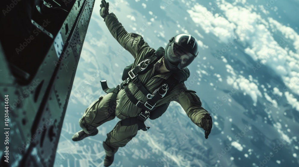 A man in a green jumpsuit is in the air with his arms outstretched A man in a green jumpsuit is in the air with his arms outstretched