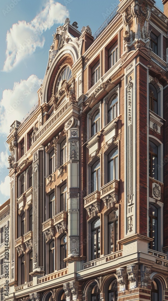 Fototapeta premium A large building with a lot of windows and a clock on the front