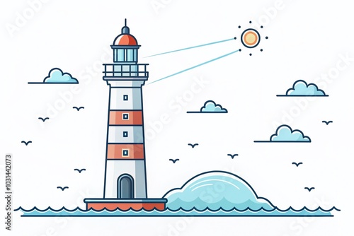 Hand-Drawn Cute Lighthouse Illustration for Direction Choices and Navigation Solutions