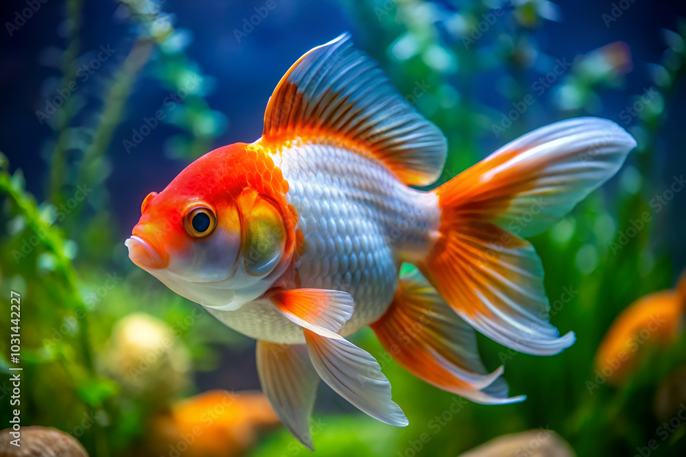 Close-Up of Oranda Goldfish in an Aquarium Fish Tank Close-Up of Oranda Goldfish in an Aquarium Fish Tank