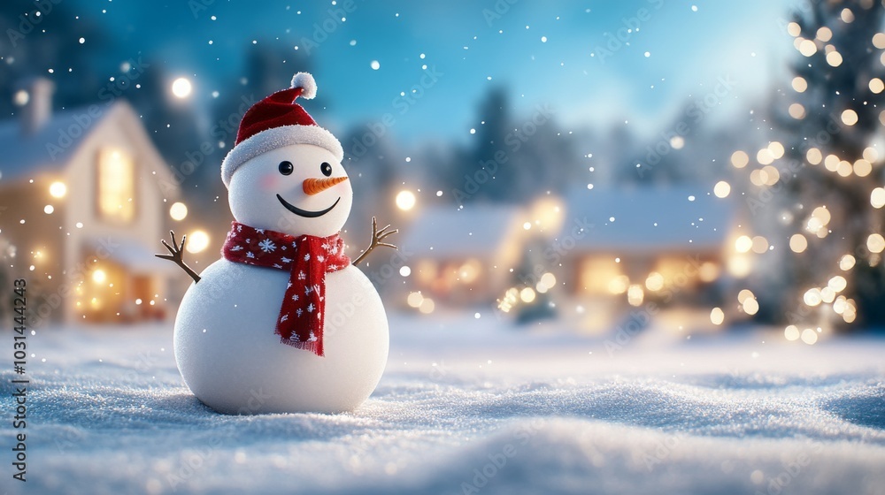 Cheerful snowman in a winter wonderland setting Cheerful snowman in a winter wonderland setting