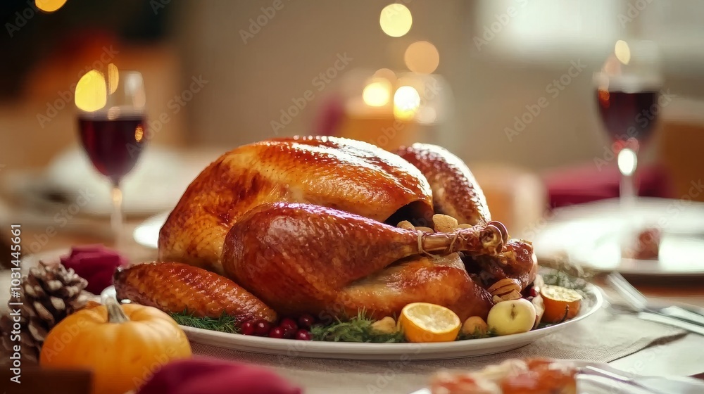 Obraz premium Roasted turkey, thanksgiving dinner. 