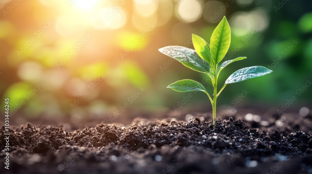 Green Sprout Emerging from Soil New Life Growth Nature Sunrise Green Sprout Emerging from Soil New Life Growth Nature Sunrise