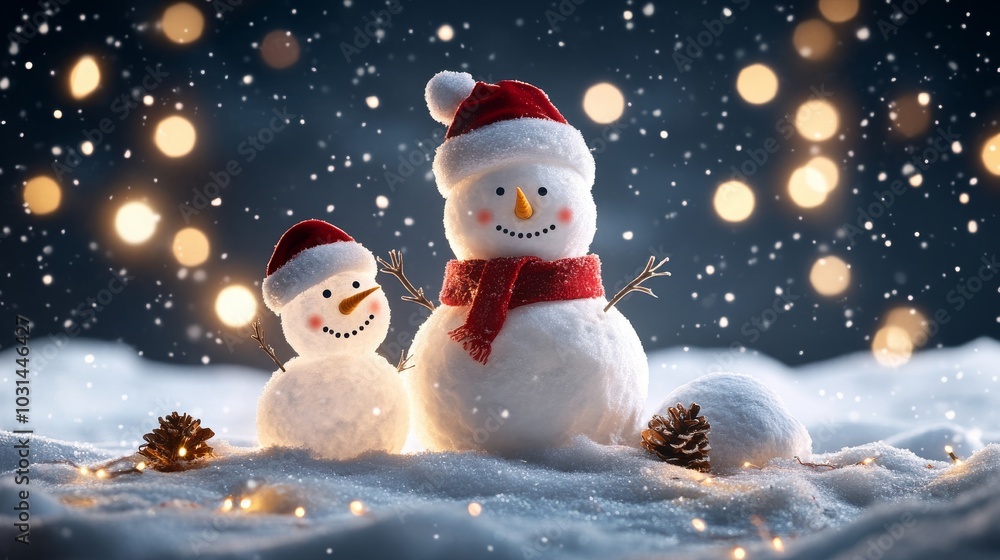Fototapeta premium Cheerful snowmen celebrating a festive winter scene