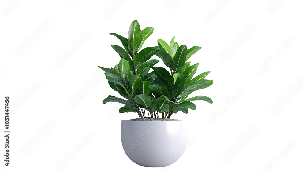 A vibrant arrangement of various plants in pots and vases against a clean white background A vibrant arrangement of various plants in pots and vases against a clean white background
