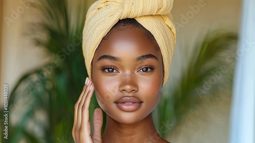 Elegant Model with Yellow Headwrap and Natural Beauty