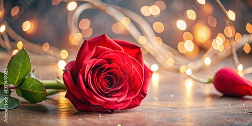Happy Valentine's Day Card with Bokeh Effect and Red Rose Icon for Romantic Celebrations