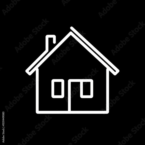 A house icon on a digital screen with a stylized roof and chimney, highlighted in bold blue against a white background, representing home or property concepts.