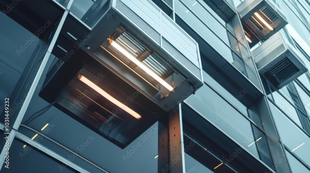 Obraz premium A window air conditioner with lights on it