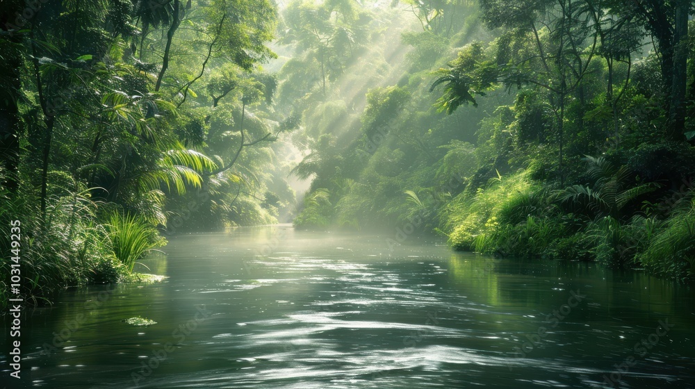 Obraz premium A river with a forest in the background