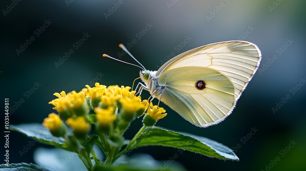 Naklejka premium Captivating macro shot of a delicate butterfly with intricate wing patterns resting on a vibrant colorful flower This enchanting natural scene showcases the beauty and elegance of the natural world