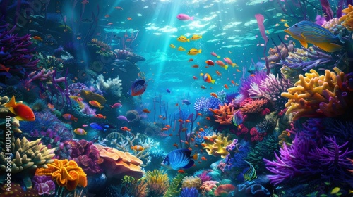 Fototapeta Naklejka Na Ścianę i Meble -  A colorful underwater scene with many fish and coral