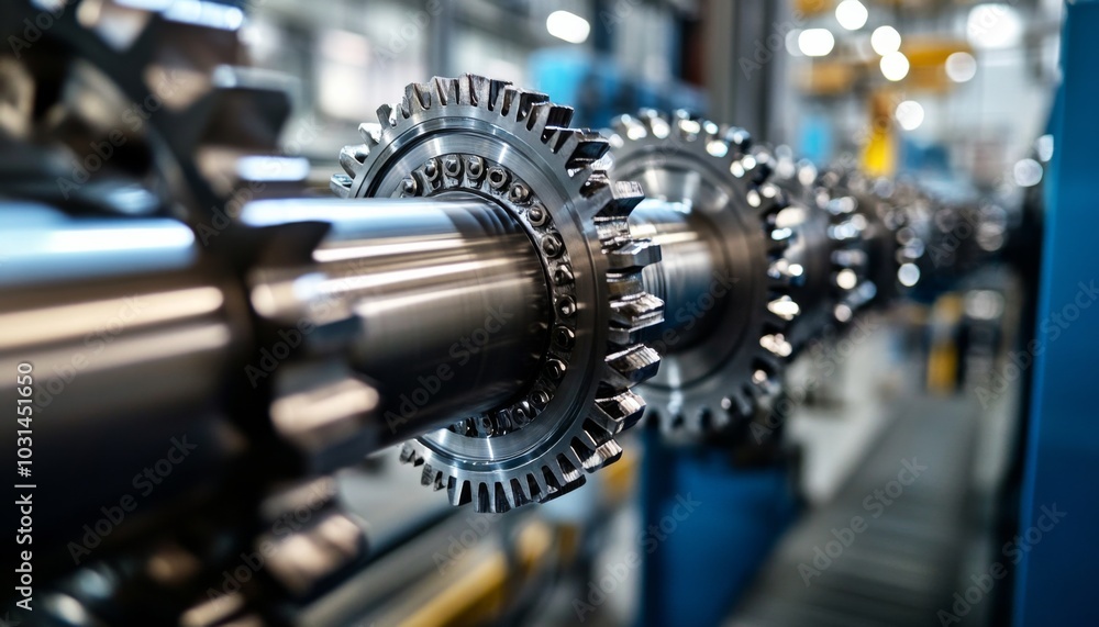 Close-up of metal machine with gears in circular pattern and chain connected shaft in a factory setting. Close-up of metal machine with gears in circular pattern and chain connected shaft in a factory setting.